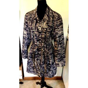 Coldwater Creek Trench Coat Size S/8 Navy Brushstroke Print